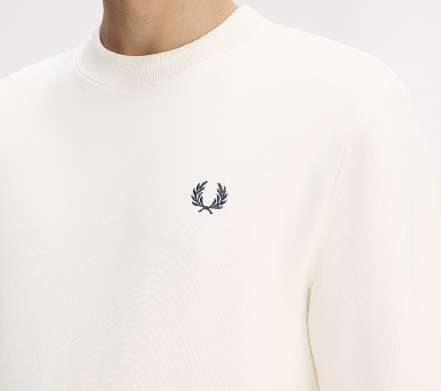 FRED PERRY COTTON FLEECE CREW NECK SWEATSHIRT ECRU/TENNIS BALL YELLOW/ANCHOR GREY XL RRP £90 BNWT