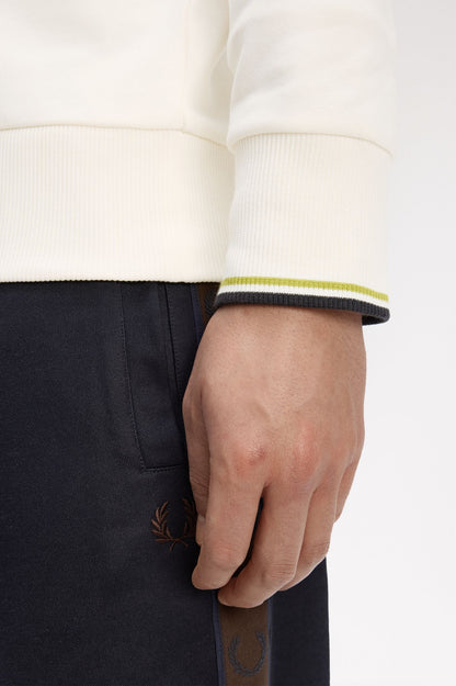 FRED PERRY COTTON FLEECE CREW NECK SWEATSHIRT ECRU/TENNIS BALL YELLOW/ANCHOR GREY XL RRP £90 BNWT