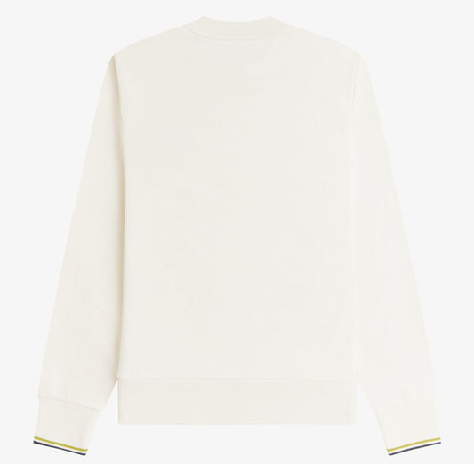 FRED PERRY COTTON FLEECE CREW NECK SWEATSHIRT ECRU/TENNIS BALL YELLOW/ANCHOR GREY XL RRP £90 BNWT