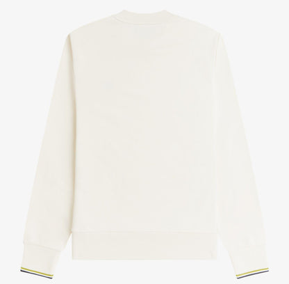 FRED PERRY COTTON FLEECE CREW NECK SWEATSHIRT ECRU/TENNIS BALL YELLOW/ANCHOR GREY XL RRP £90 BNWT
