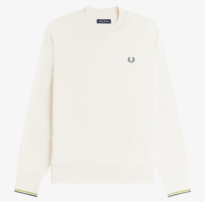 FRED PERRY COTTON FLEECE CREW NECK SWEATSHIRT ECRU/TENNIS BALL YELLOW/ANCHOR GREY XL RRP £90 BNWT