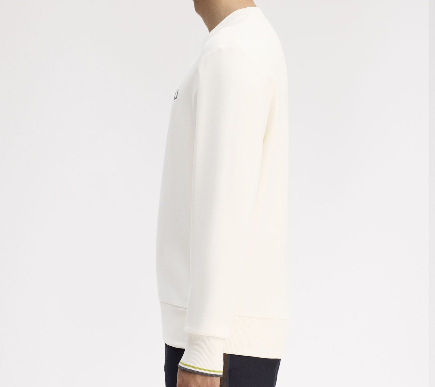 FRED PERRY COTTON FLEECE CREW NECK SWEATSHIRT ECRU/TENNIS BALL YELLOW/ANCHOR GREY XL RRP £90 BNWT