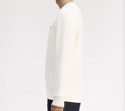FRED PERRY COTTON FLEECE CREW NECK SWEATSHIRT ECRU/TENNIS BALL YELLOW/ANCHOR GREY XL RRP £90 BNWT