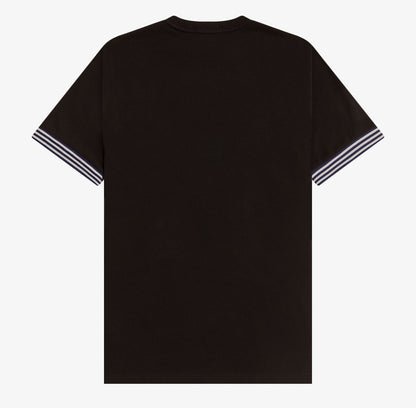 FRED PERRY STRIPED CUFF PIQUE COTTON T-SHIRT BLACK RRP £60 BNWT