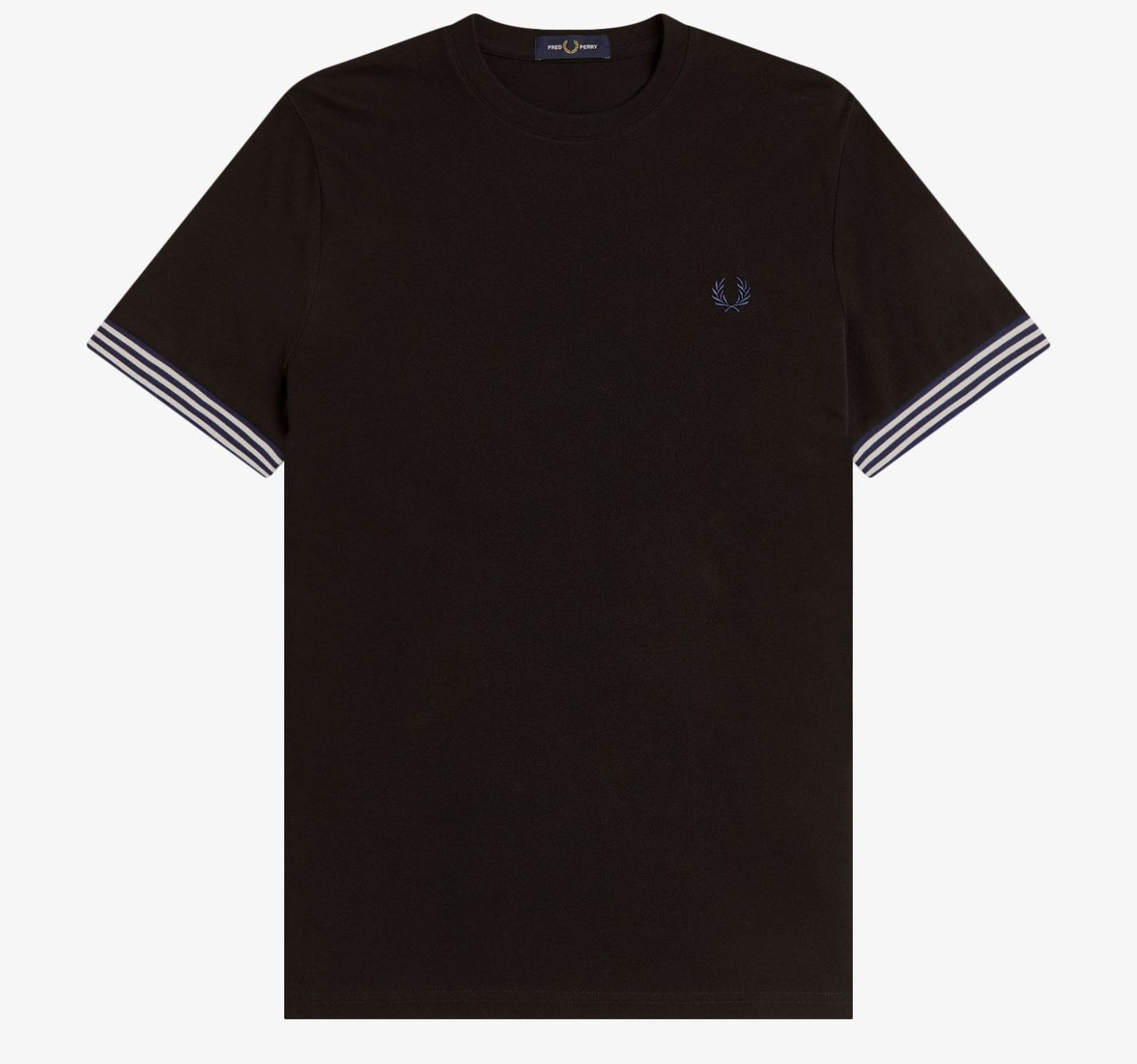 FRED PERRY STRIPED CUFF PIQUE COTTON T-SHIRT BLACK LARGE RRP £60 BNWT