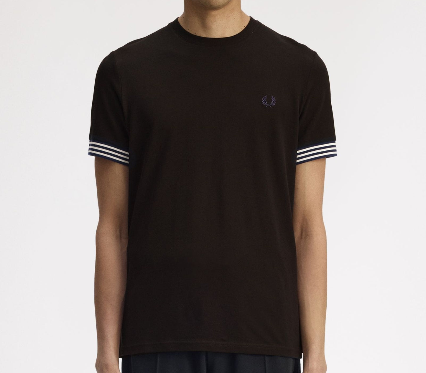 FRED PERRY STRIPED CUFF PIQUE COTTON T-SHIRT BLACK LARGE RRP £60 BNWT