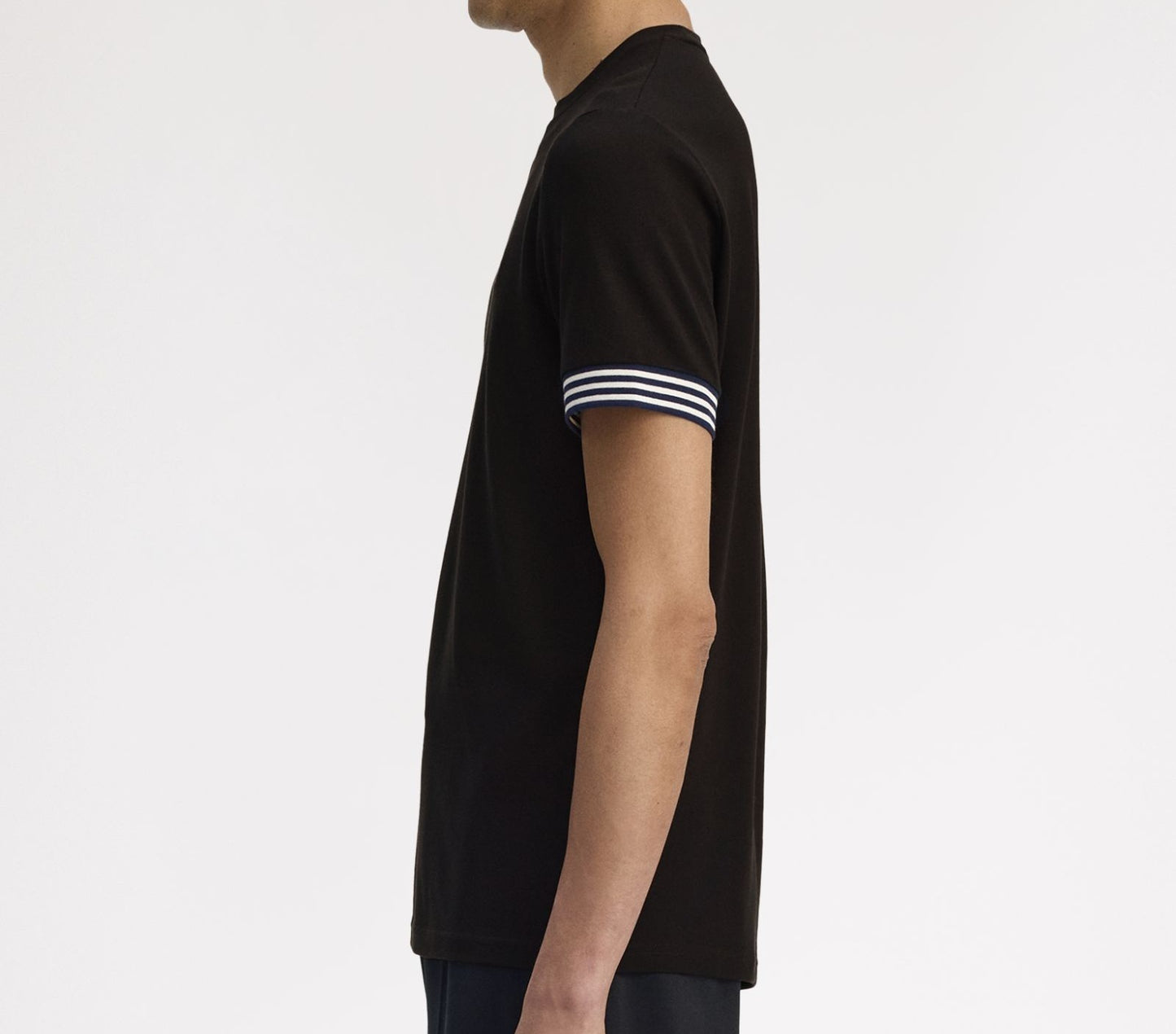 FRED PERRY STRIPED CUFF PIQUE COTTON T-SHIRT BLACK LARGE RRP £60 BNWT