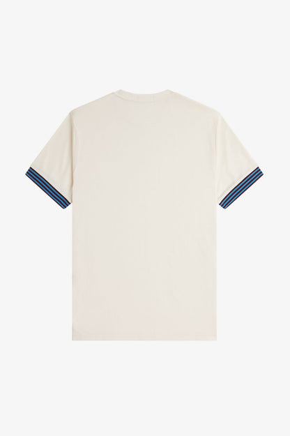 FRED PERRY STRIPED CUFF PIQUE COTTON T-SHIRT ECRU (CREAM) 2XL RRP £60 BNWT