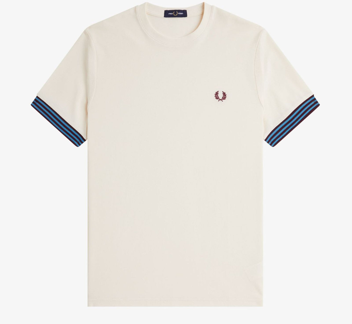 FRED PERRY STRIPED CUFF PIQUE COTTON T-SHIRT ECRU (CREAM) 2XL RRP £60 BNWT