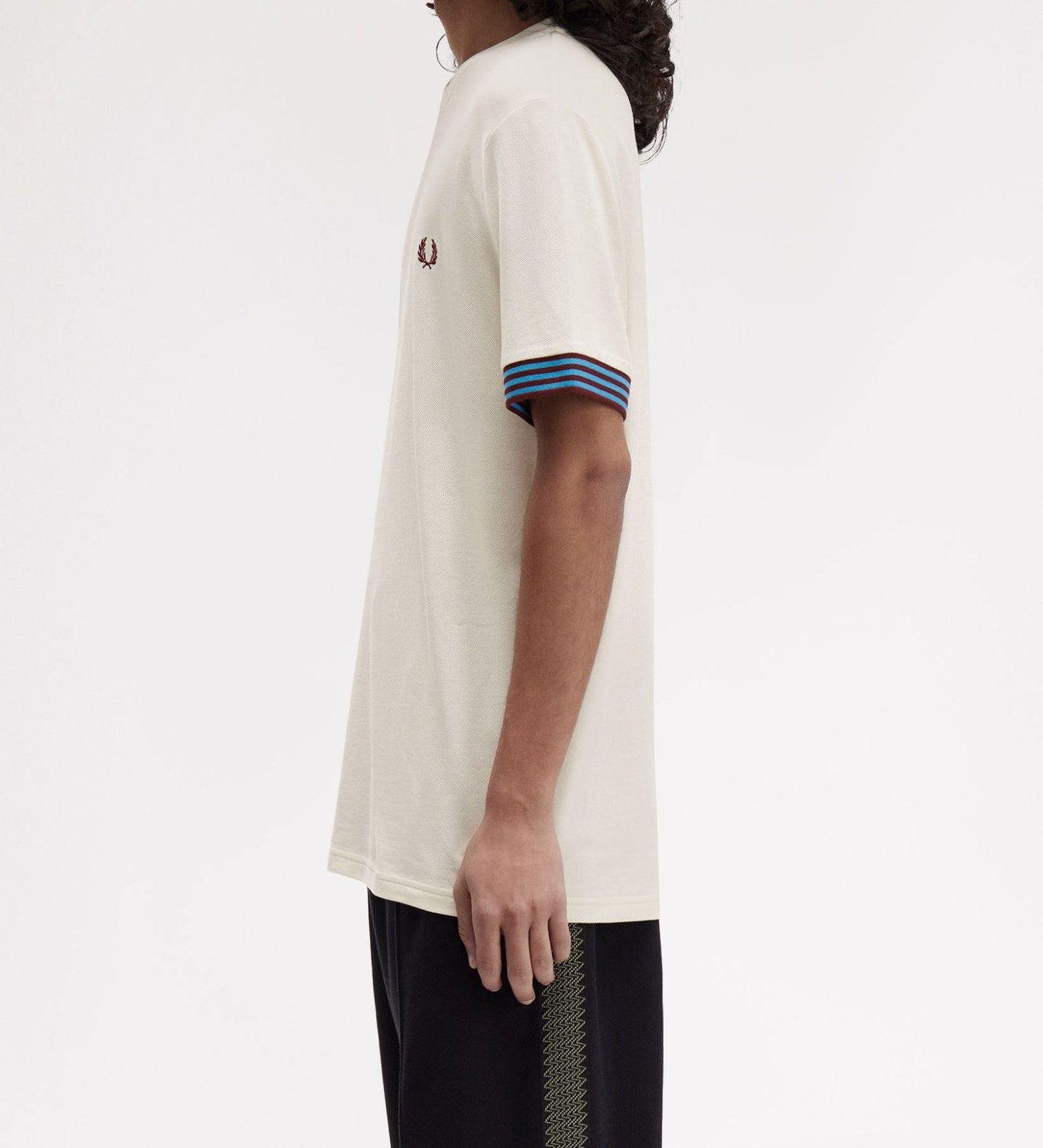 FRED PERRY STRIPED CUFF PIQUE COTTON T-SHIRT ECRU (CREAM) 2XL RRP £60 BNWT