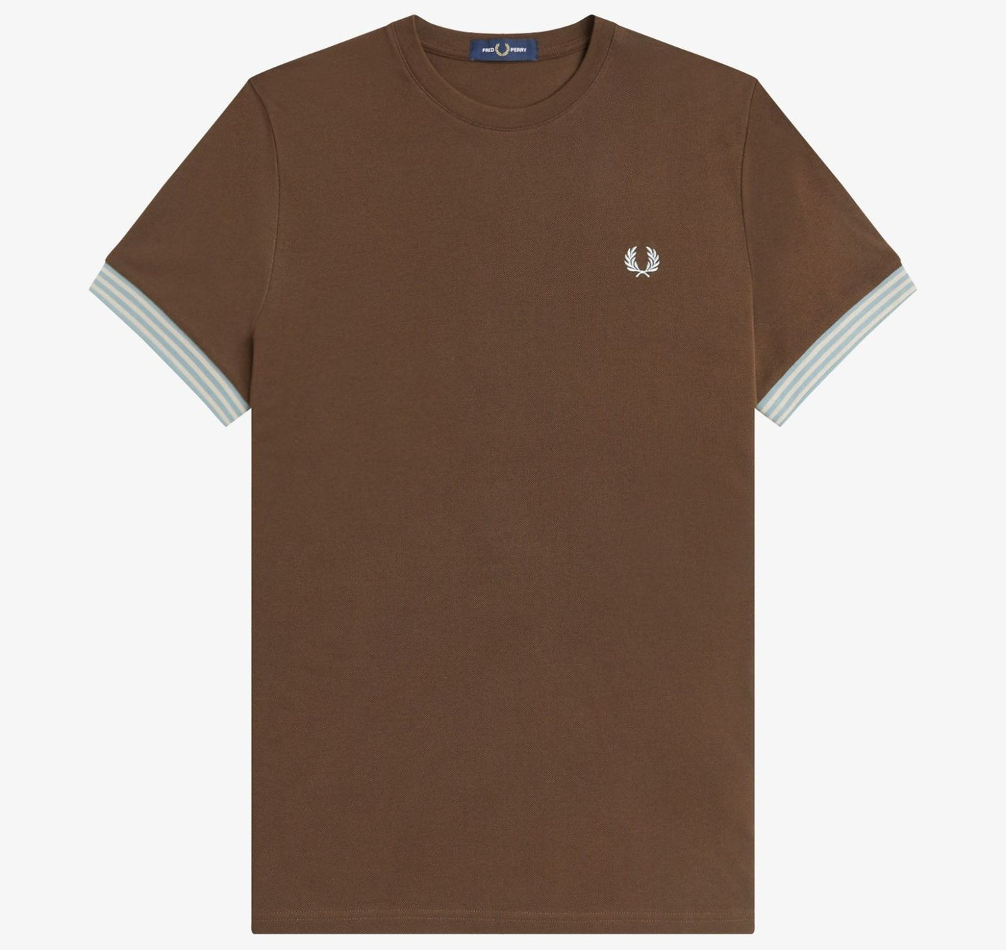 FRED PERRY STRIPED CUFF PIQUE COTTON T-SHIRT BURNT TOBACCO BROWN XL RRP £60 BNWT