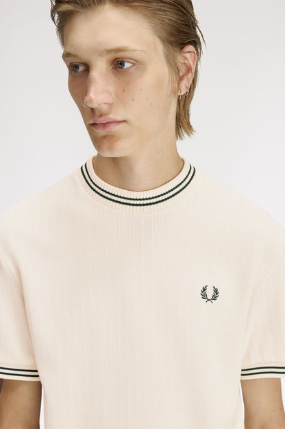 FRED PERRY RIBBED JERSEY COTTON T-SHIRT ECRU/BLACK XL RRP £75 BNWT