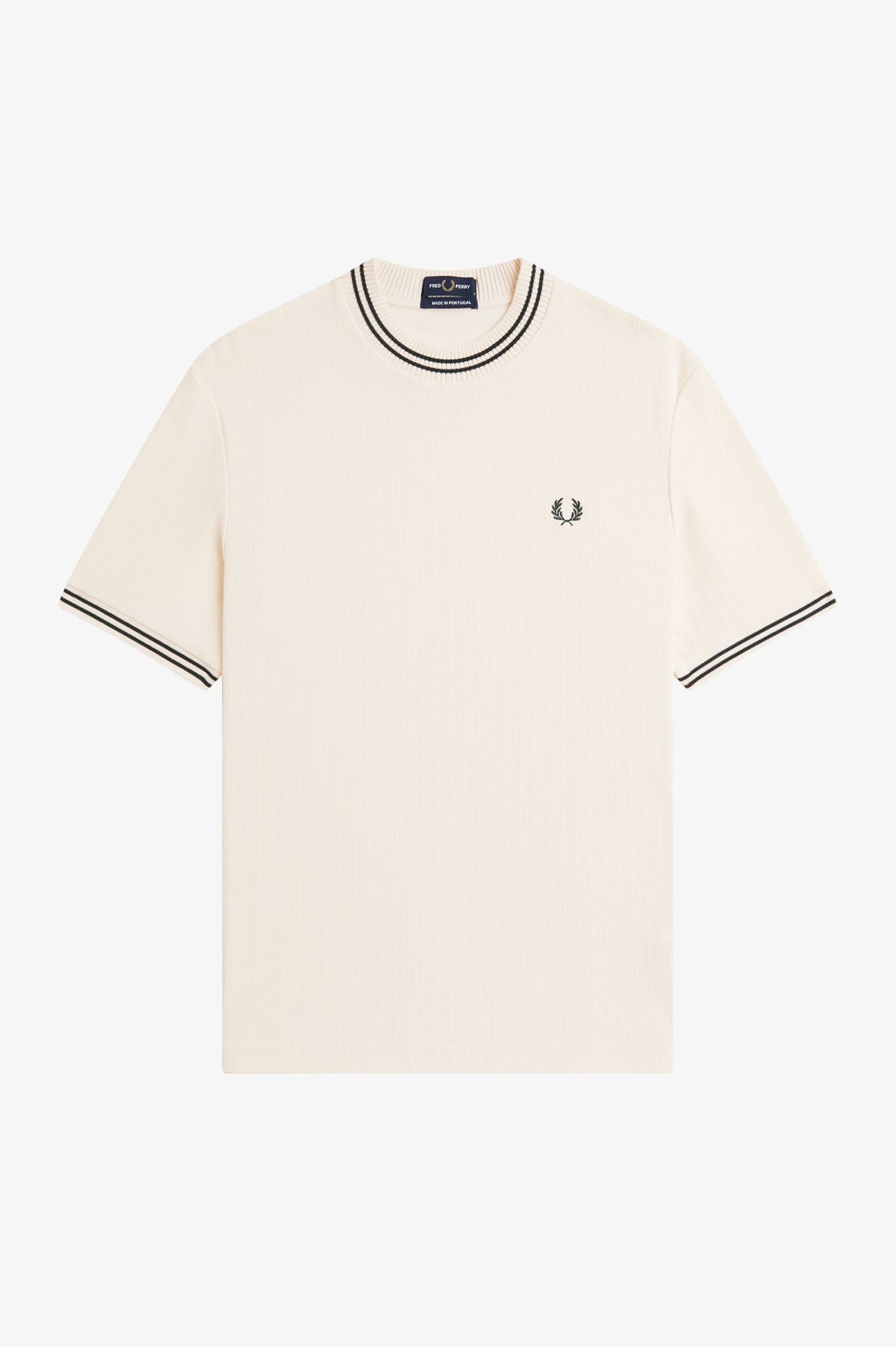 FRED PERRY RIBBED JERSEY COTTON T-SHIRT ECRU/BLACK XL RRP £75 BNWT