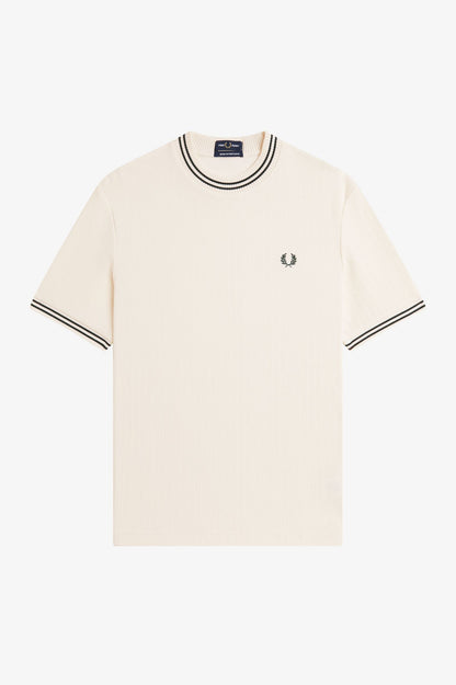 FRED PERRY RIBBED JERSEY COTTON T-SHIRT ECRU/BLACK XL RRP £75 BNWT