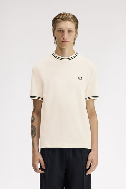 FRED PERRY RIBBED JERSEY COTTON T-SHIRT ECRU/BLACK XL RRP £75 BNWT