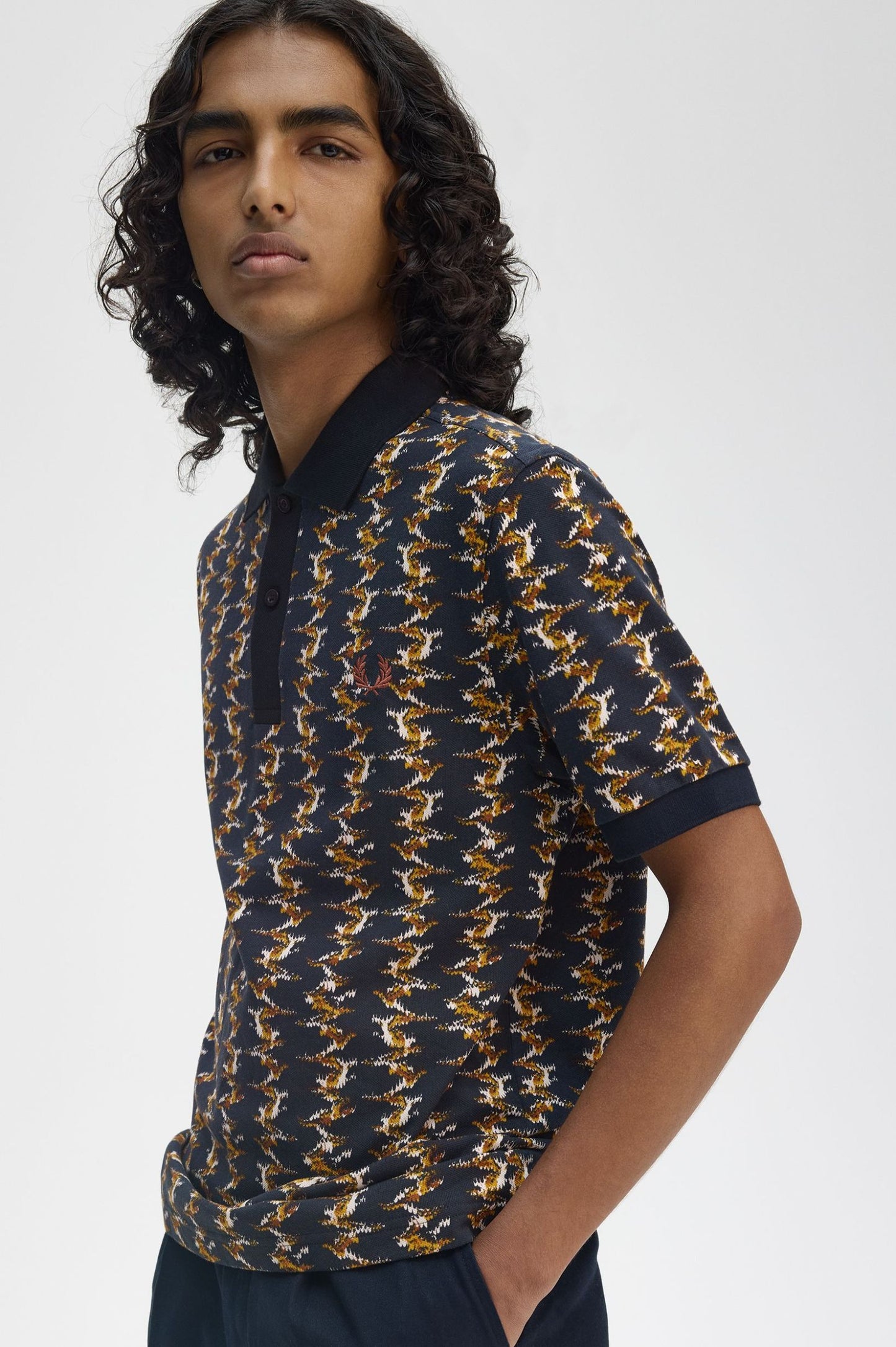 FRED PERRY PIQUE COTTON GRAPHIC PRINT POLO SHIRT NAVY 2XL RRP £95 BNWT