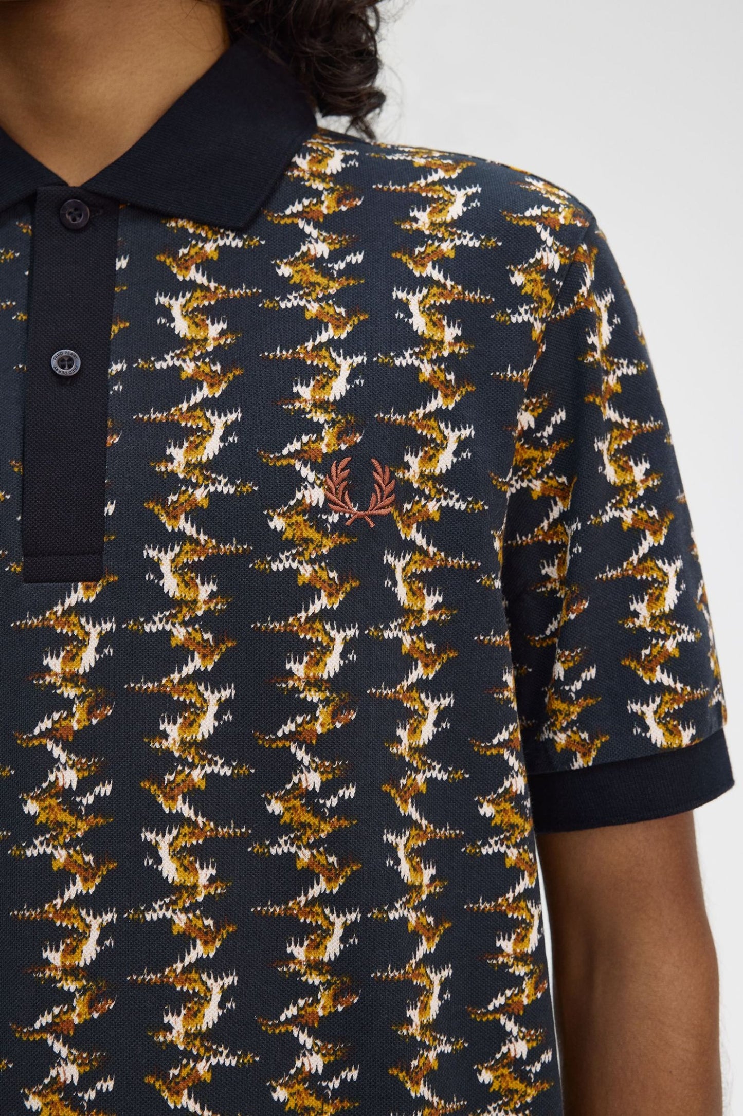 FRED PERRY PIQUE COTTON GRAPHIC PRINT POLO SHIRT NAVY 2XL RRP £95 BNWT