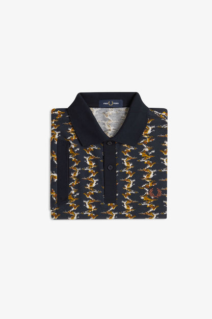 FRED PERRY PIQUE COTTON GRAPHIC PRINT POLO SHIRT NAVY 2XL RRP £95 BNWT