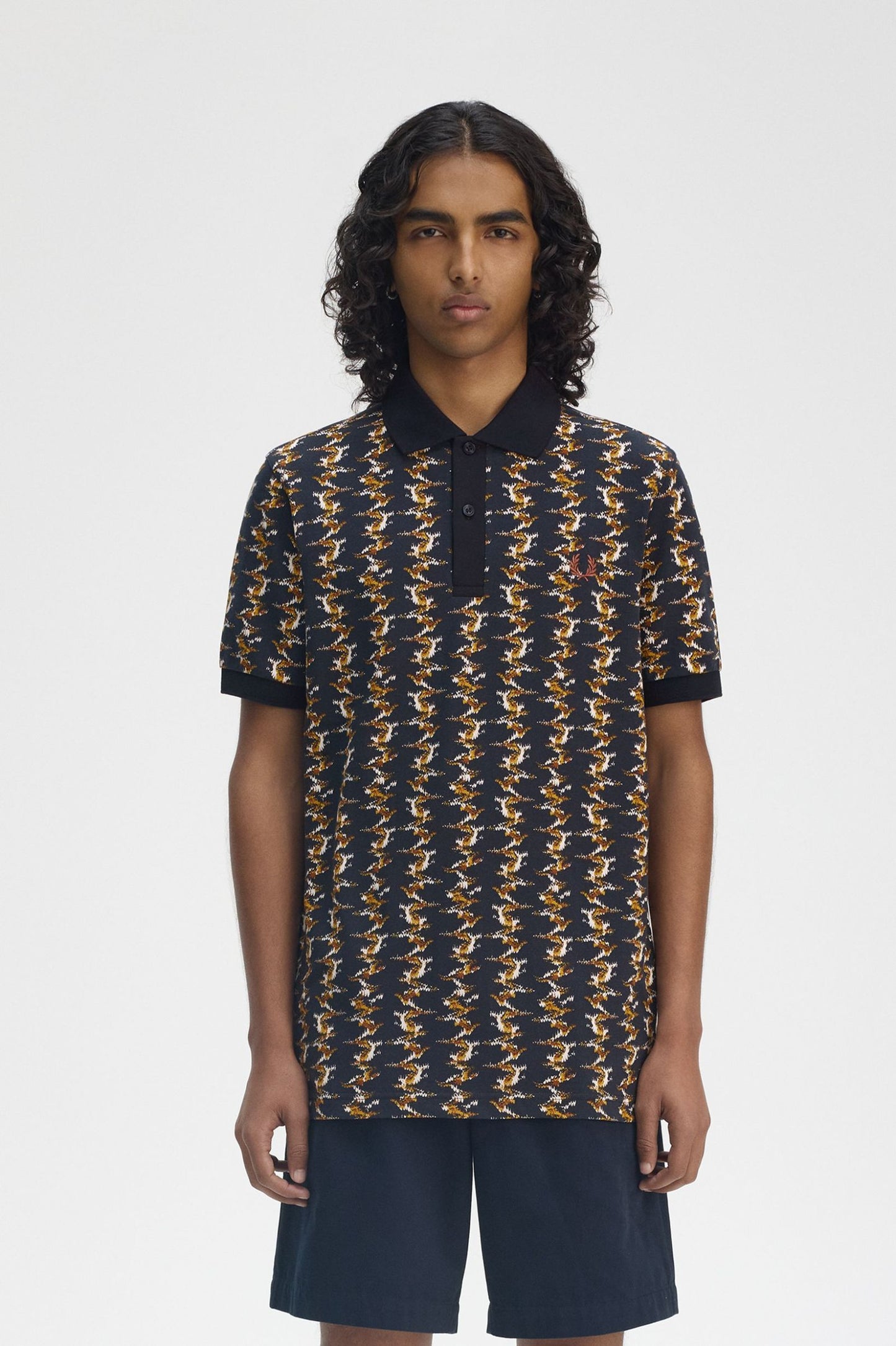 FRED PERRY PIQUE COTTON GRAPHIC PRINT POLO SHIRT NAVY 2XL RRP £95 BNWT