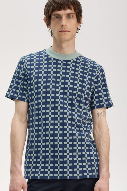 FRED PERRY GEOMETRIC COTTON T-SHIRT SILVER BLUE 2XL RRP £80 BNWT