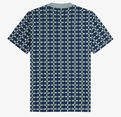 FRED PERRY GEOMETRIC COTTON T-SHIRT SILVER BLUE 2XL RRP £80 BNWT