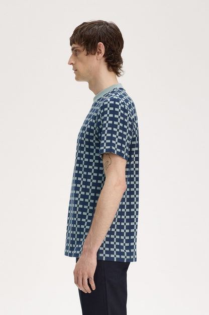 FRED PERRY GEOMETRIC COTTON T-SHIRT SILVER BLUE 2XL RRP £80 BNWT