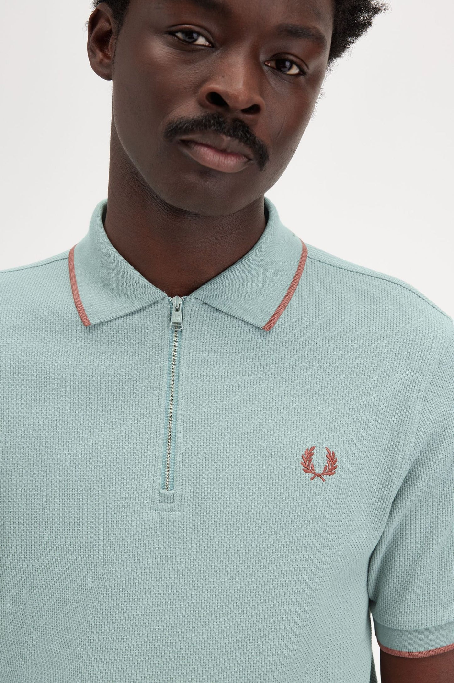 FRED PERRY TEXTURED ZIP NECK PIQUE COTTON POLO SHIRT LIGHT BLUE 2XL RRP £90 BNWT