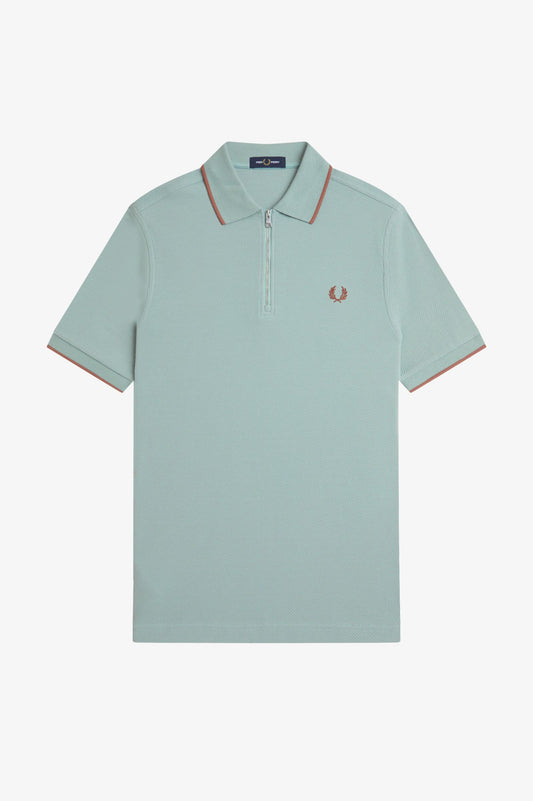 FRED PERRY TEXTURED ZIP NECK PIQUE COTTON POLO SHIRT LIGHT BLUE 2XL RRP £90 BNWT