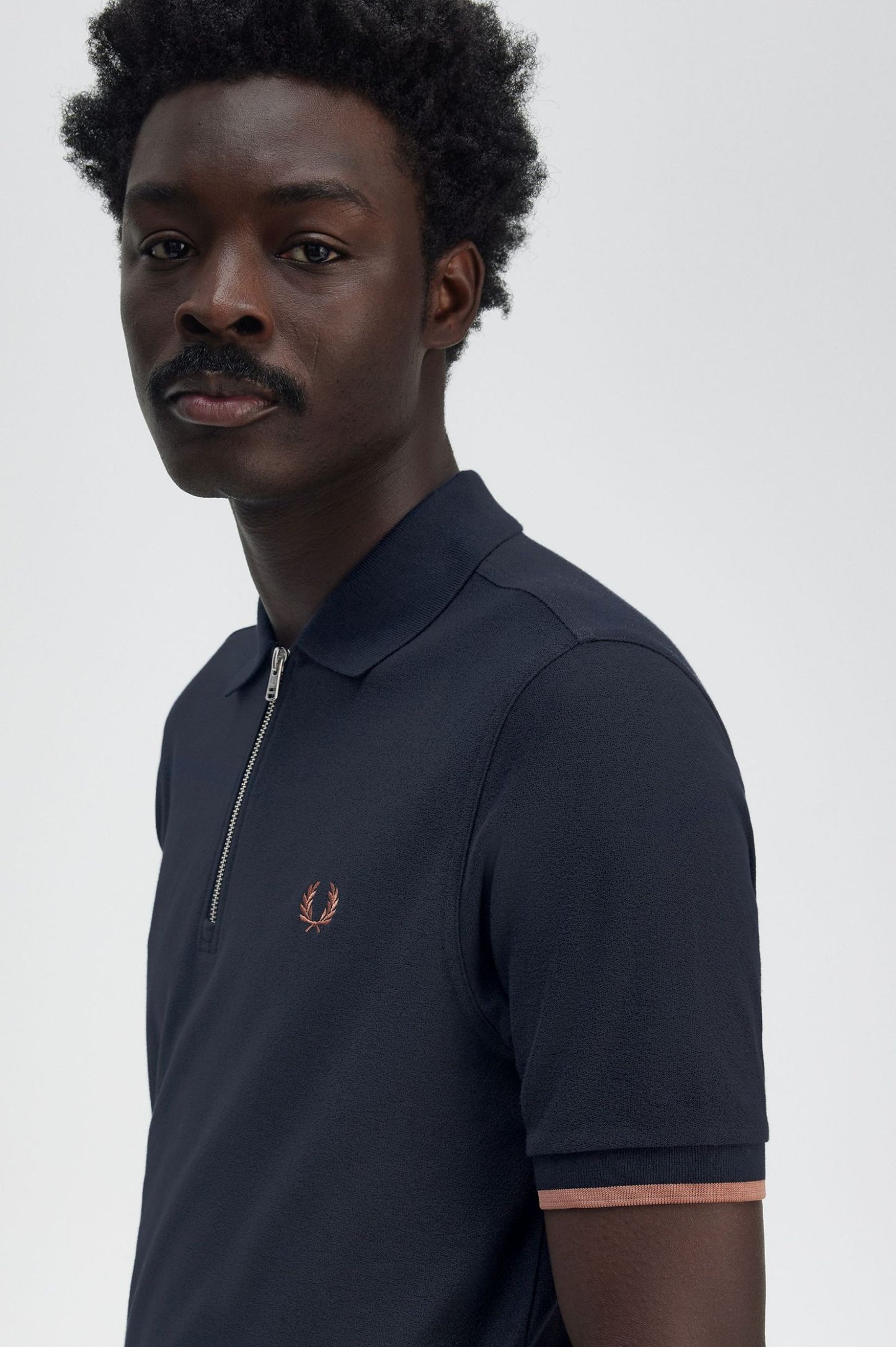 FRED PERRY ZIP NECK CREPE TEXTURED PIQUE COTTON POLO SHIRT NAVY XL RRP £80 BNWT