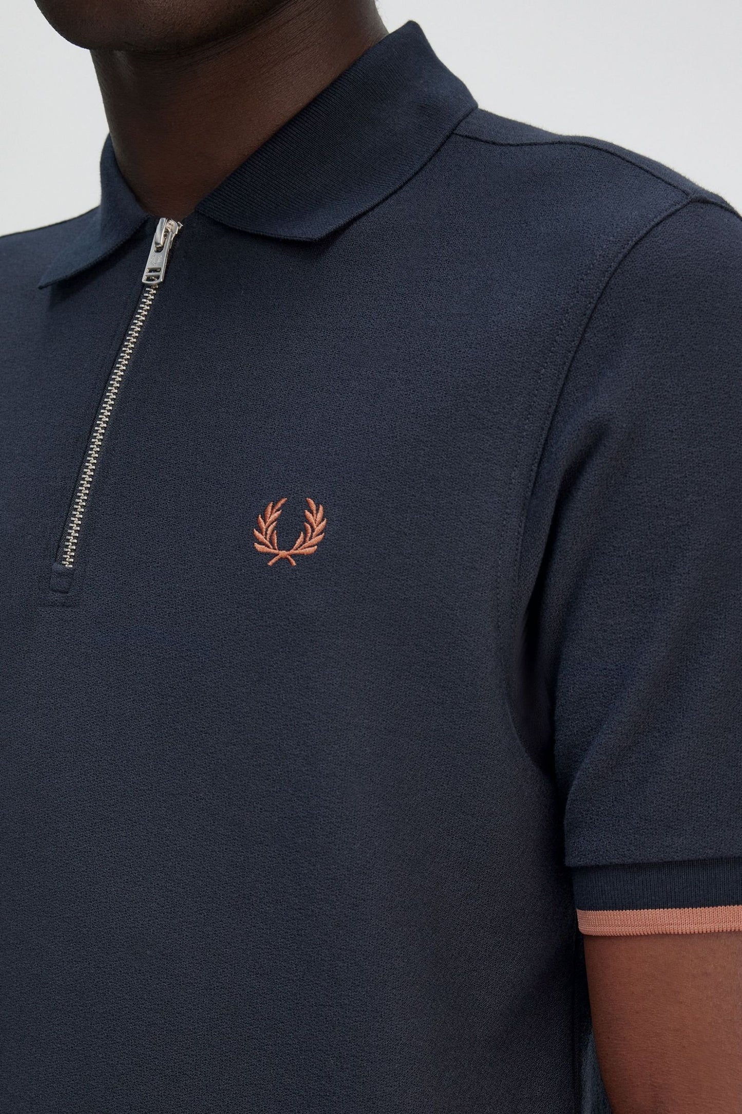 FRED PERRY ZIP NECK CREPE TEXTURED PIQUE COTTON POLO SHIRT NAVY XL RRP £80 BNWT