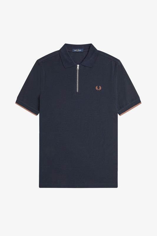 FRED PERRY ZIP NECK CREPE TEXTURED PIQUE COTTON POLO SHIRT NAVY XL RRP £80 BNWT