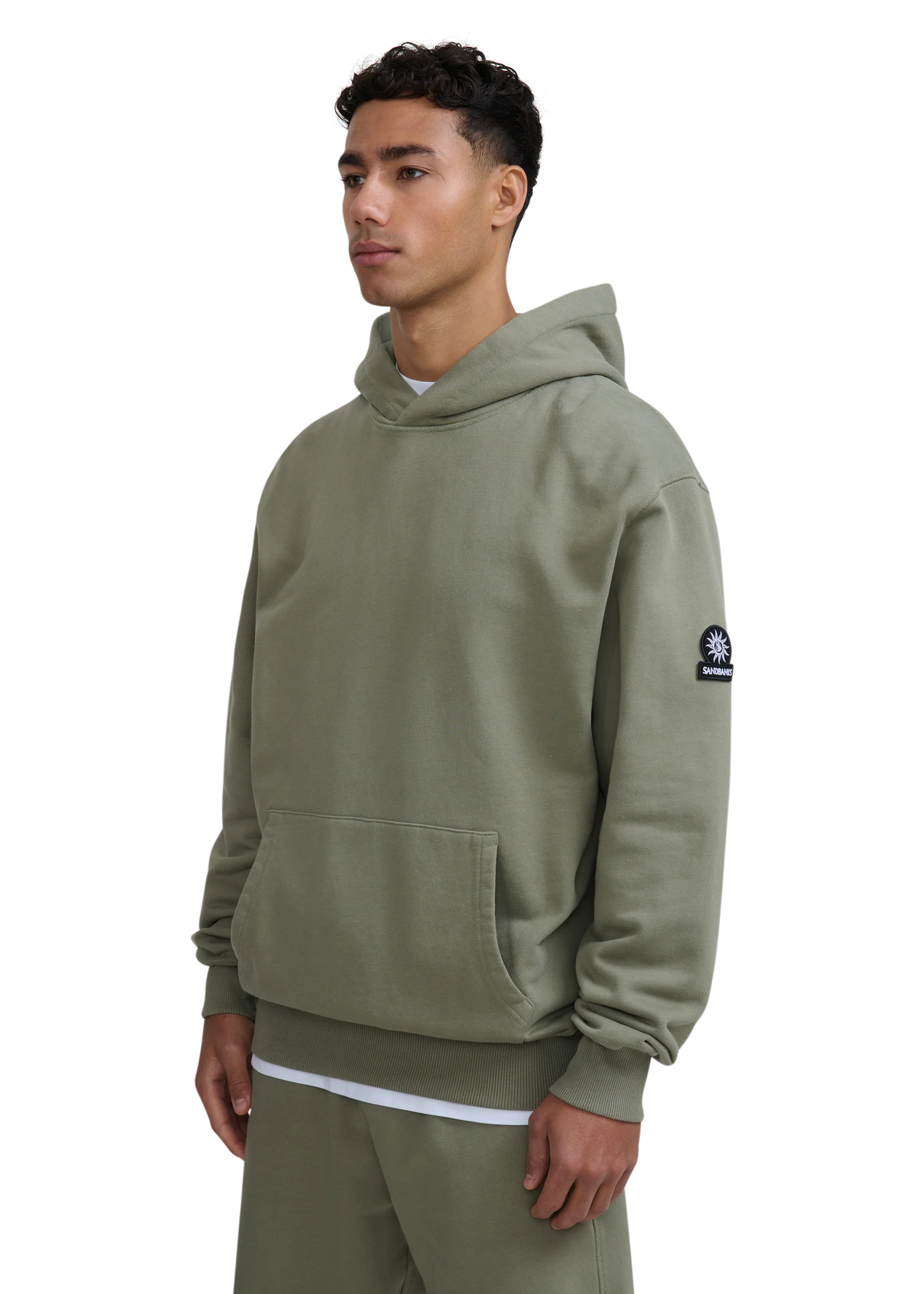 SANDBANKS BADGE LOGO COTTON FLEECE HOODIE SWEATSHIRT ARMY GREEN 3XL RRP £155 NEW
