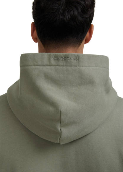 SANDBANKS BADGE LOGO COTTON FLEECE HOODIE SWEATSHIRT ARMY GREEN 3XL RRP £155 NEW