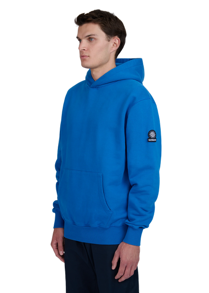 SANDBANKS BADGE LOGO COTTON FLEECE HOODIE SWEATSHIRT COBALT BLUE RRP £185
