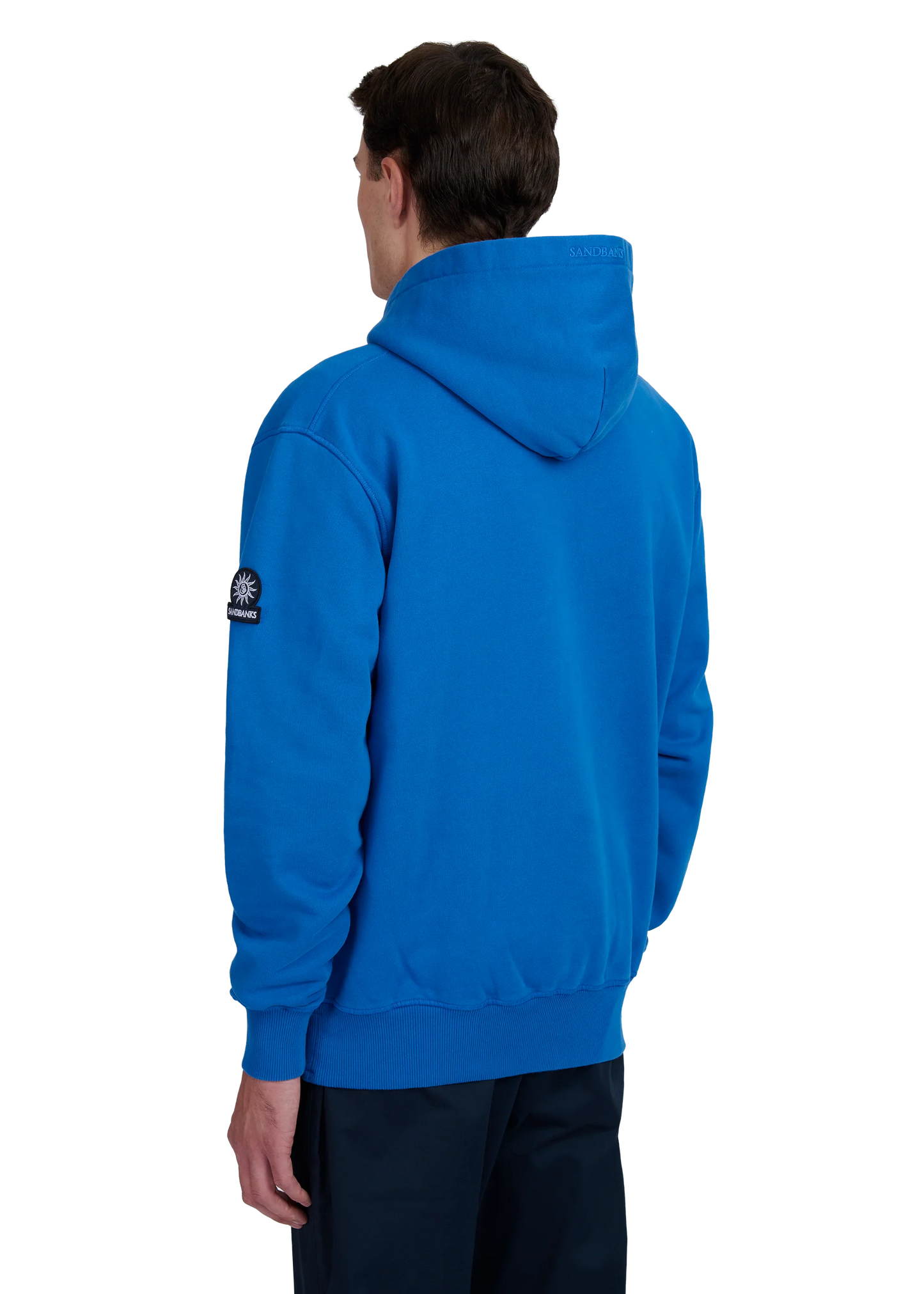 SANDBANKS BADGE LOGO COTTON FLEECE HOODIE SWEATSHIRT COBALT BLUE RRP £185
