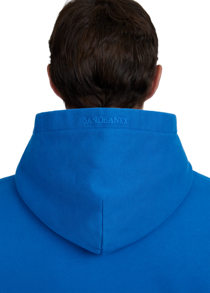 SANDBANKS BADGE LOGO COTTON FLEECE HOODIE SWEATSHIRT COBALT BLUE RRP £185