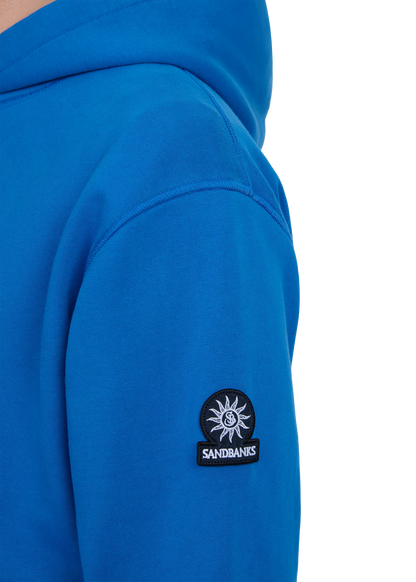 SANDBANKS BADGE LOGO COTTON FLEECE HOODIE SWEATSHIRT COBALT BLUE RRP £185