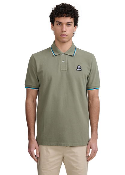 SANDBANKS TIPPED PIQUE COTTON BADGE LOGO POLO SHIRT ARMY GREEN 2XL RRP £115 BNWT