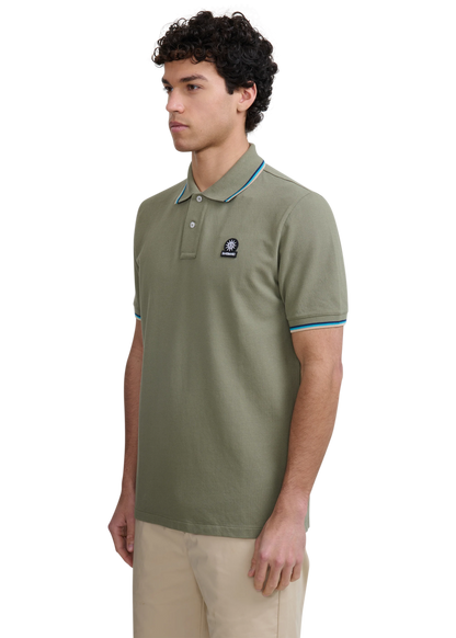 SANDBANKS TIPPED PIQUE COTTON BADGE LOGO POLO SHIRT ARMY GREEN 2XL RRP £115 BNWT