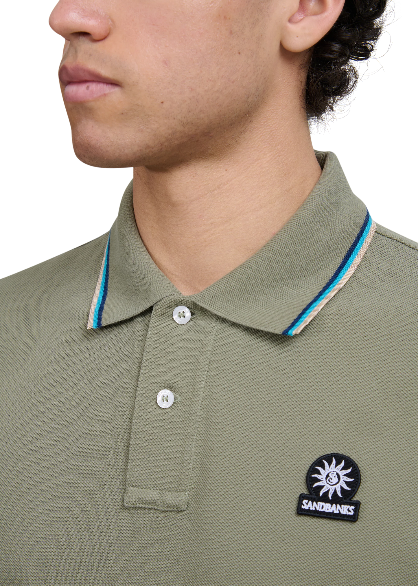 SANDBANKS TIPPED PIQUE COTTON BADGE LOGO POLO SHIRT ARMY GREEN 2XL RRP £115 BNWT