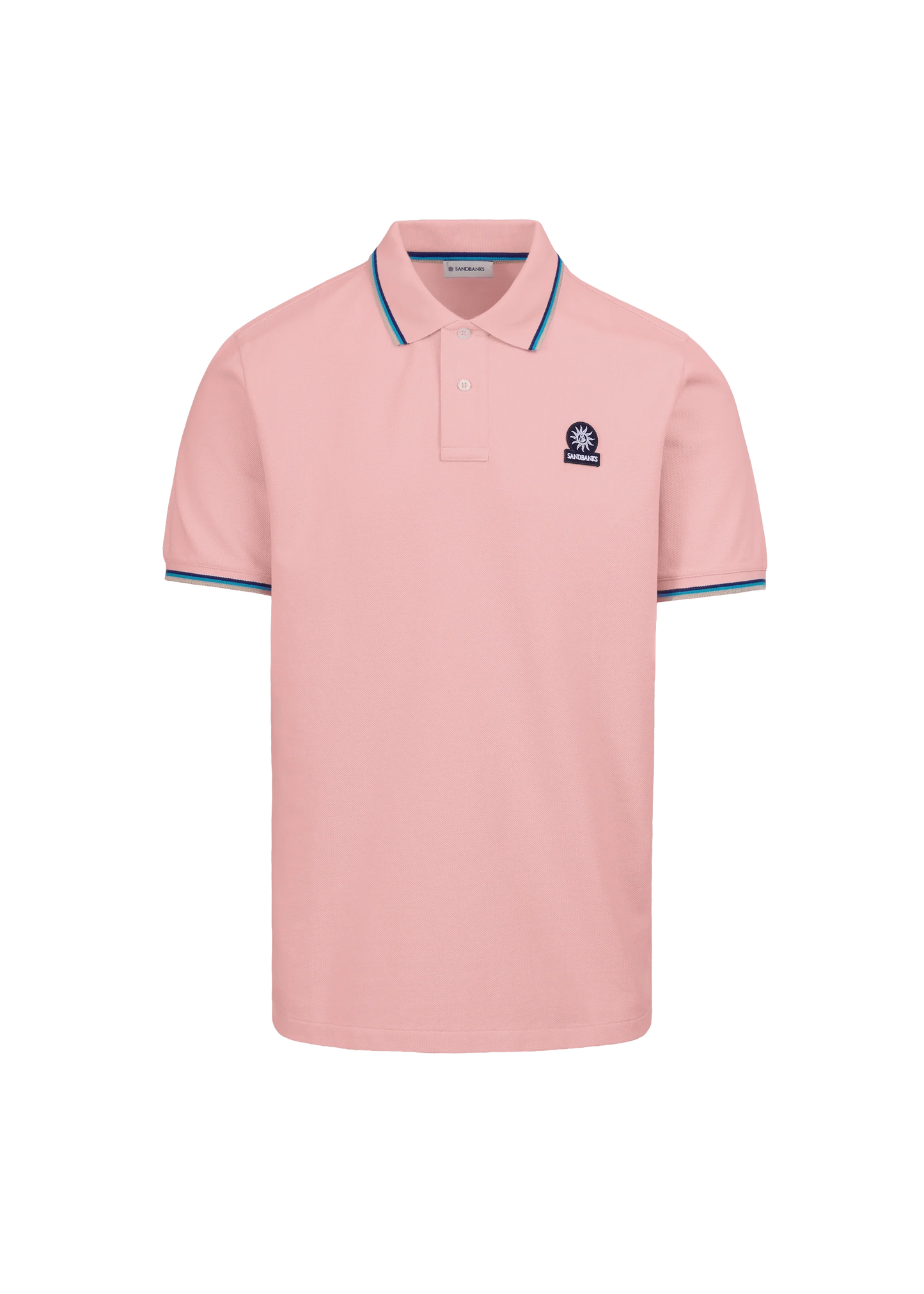 SANDBANKS TIPPED PIQUE COTTON BADGE LOGO POLO SHIRT DUSTY PINK XL RRP £115 BNWT