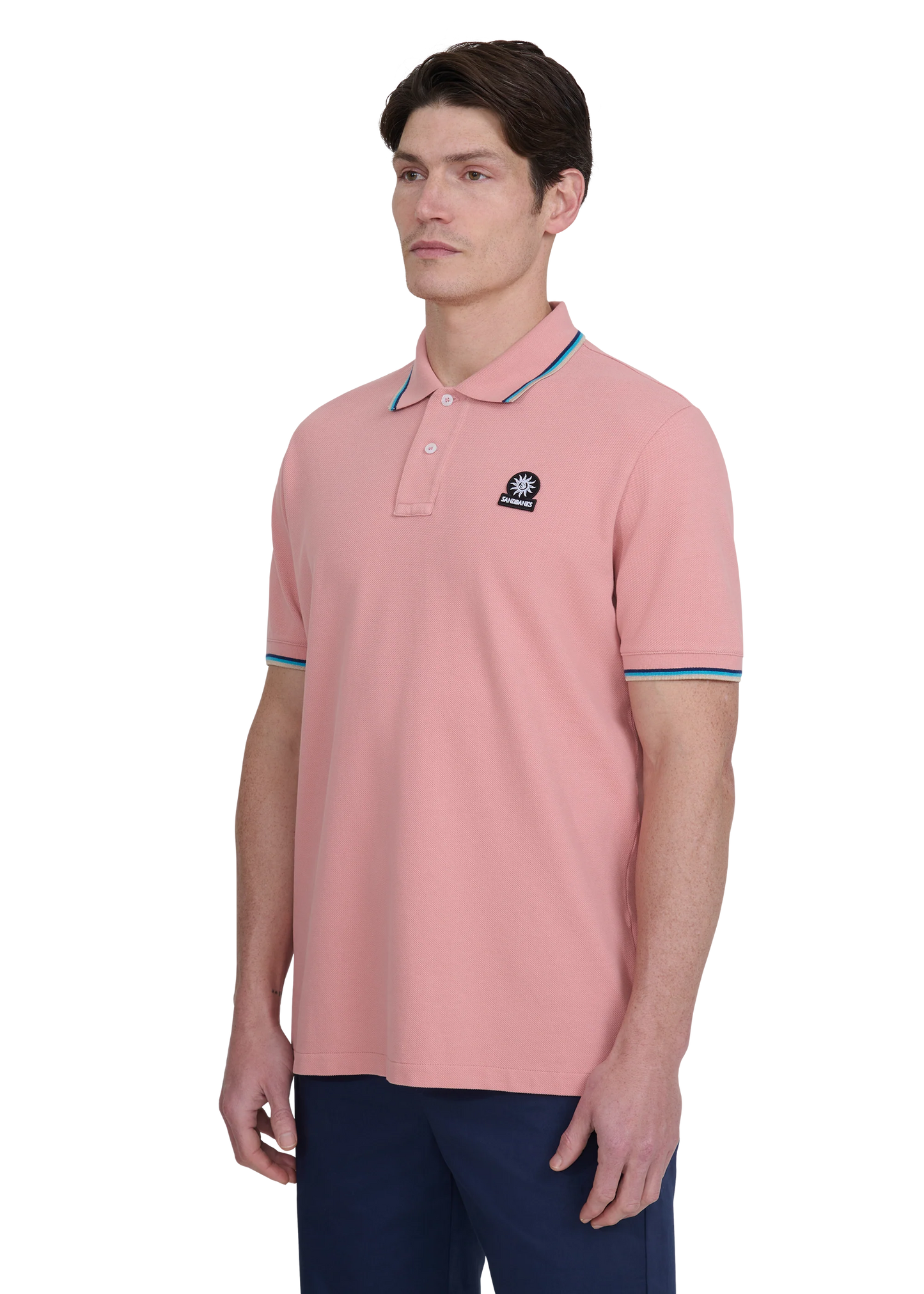 SANDBANKS TIPPED PIQUE COTTON BADGE LOGO POLO SHIRT DUSTY PINK XL RRP £115 BNWT