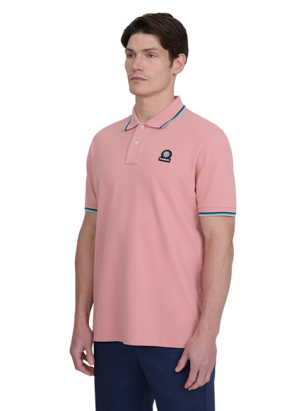 SANDBANKS TIPPED PIQUE COTTON BADGE LOGO POLO SHIRT DUSTY PINK XL RRP £115 BNWT