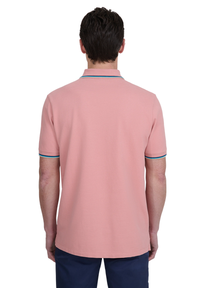 SANDBANKS TIPPED PIQUE COTTON BADGE LOGO POLO SHIRT DUSTY PINK XL RRP £115 BNWT