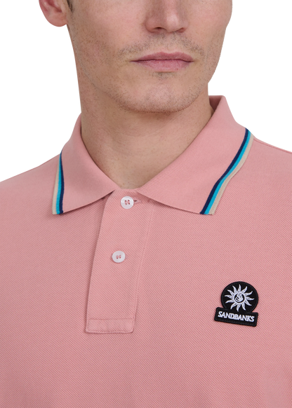 SANDBANKS TIPPED PIQUE COTTON BADGE LOGO POLO SHIRT DUSTY PINK XL RRP £115 BNWT