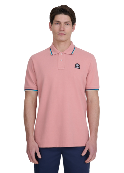 SANDBANKS TIPPED PIQUE COTTON BADGE LOGO POLO SHIRT DUSTY PINK XL RRP £115 BNWT
