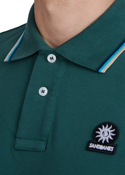 SANDBANKS TIPPED PIQUE COTTON BADGE LOGO POLO SHIRT EMERALD GREEN 5XL RRP £115 BNWT