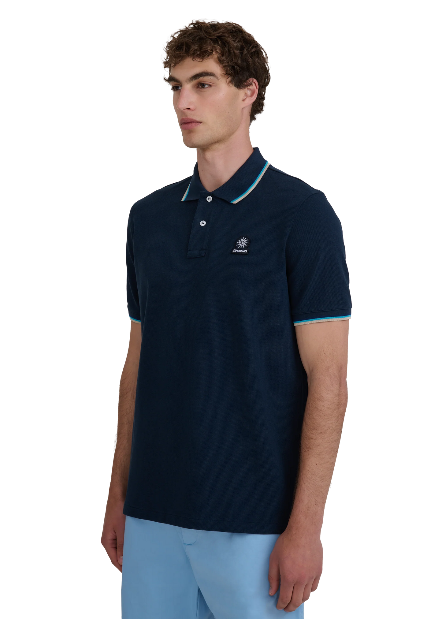SANDBANKS TIPPED PIQUE COTTON BADGE LOGO POLO SHIRT NAVY 5XL RRP £115 BNWT
