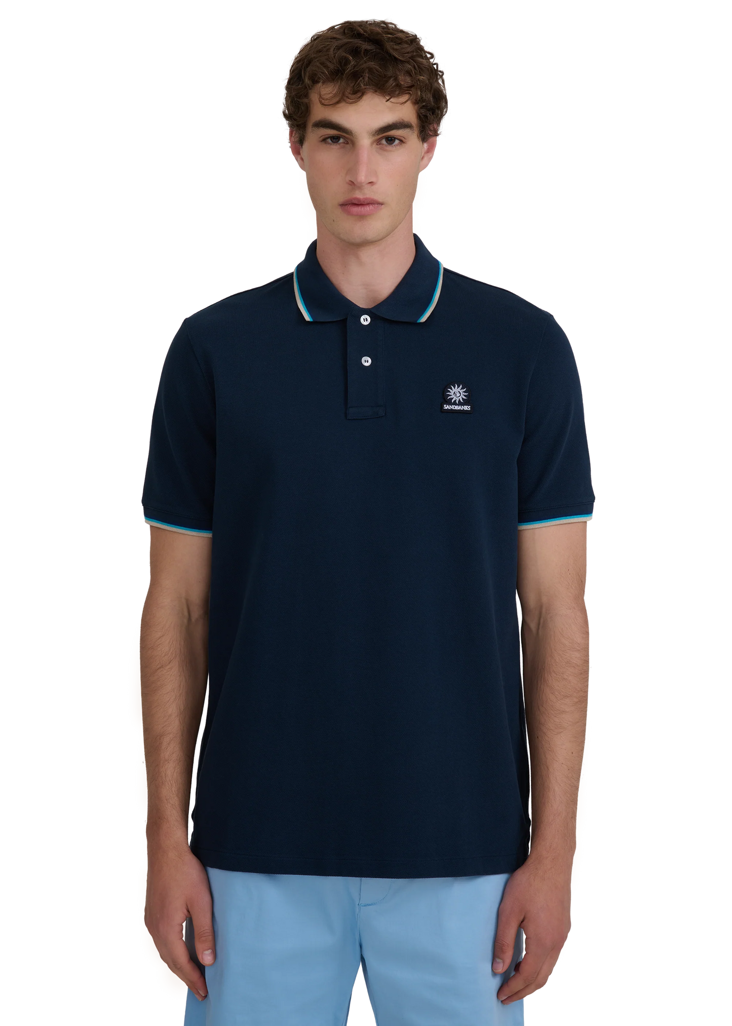 SANDBANKS TIPPED PIQUE COTTON BADGE LOGO POLO SHIRT NAVY 5XL RRP £115 BNWT