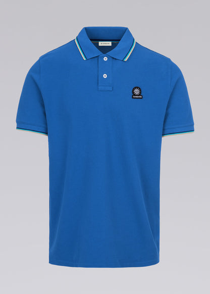 SANDBANKS TIPPED PIQUE COTTON BADGE LOGO POLO SHIRT NAUTICAL BLUE RRP £115 BNWT